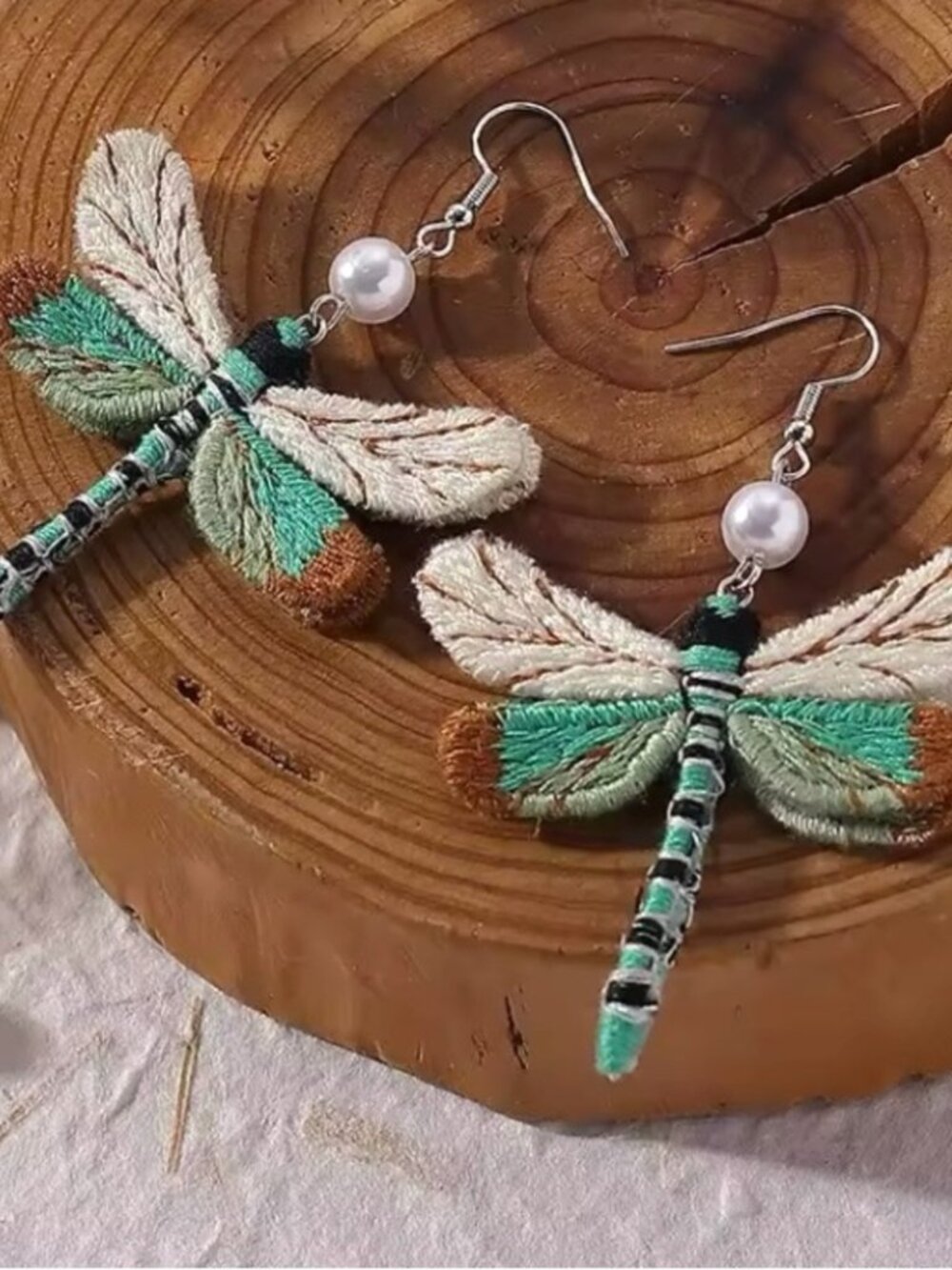 Anthropologie Embroidered Dragonfly Earrings